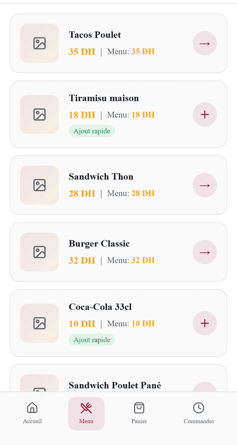 Menu du restaurant dans Panier